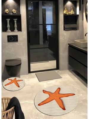 Ardizayn Sea Star, Kaymaz, Pamuk Taban Yuvarlak Banyo Halısı (100X100-60X60-40X60 cm 3'lü Set)