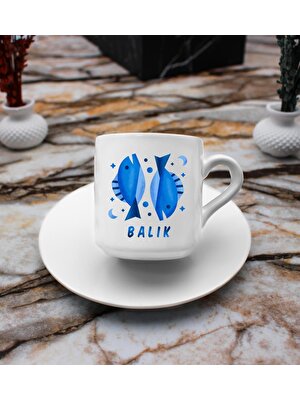Vega Gift Shop Balık Burcu Baskılı Süblimasyon Türk Kahvesi Fincanı & 3'lü Lavi Çikolata & 2'li Mehmet Efendi Tek Kullanımlık Kahve Hediye Seti