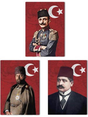 Satürn Design Ittihat Terakki Paşaları Kanvas Tablo Seti 3 Adet 40X55CM Enver Paşa Talat Paşa Cemal Paşa
