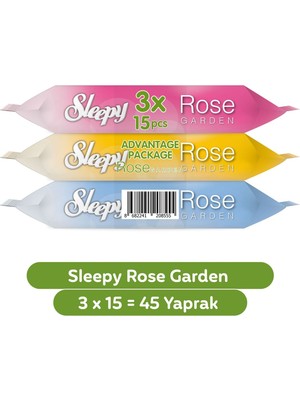Sleepy Rose Garden Seyahat Cep Mendili 3 x 15 Yaprak Alkol ve Paraben İçermeyen Temizlik