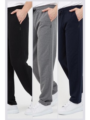 Mmetalic Siyah-Antrasit-Lacivert Erkek Düz Paça Rahat Kesim 3'lü Eşofman Altı Paketi