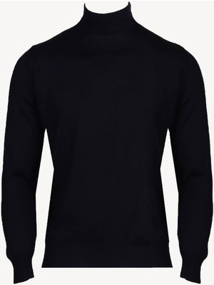 Erkek Siyah Yarım Balıkçı Yaka Klasik Triko