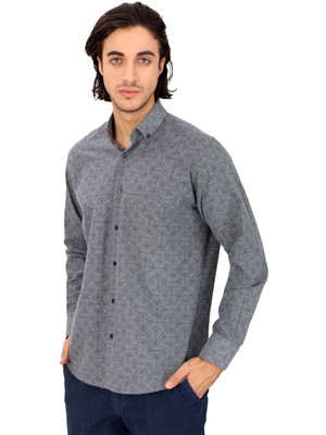 Erkek Gri Uzun Kol Regular Fit Desenli Gömlek