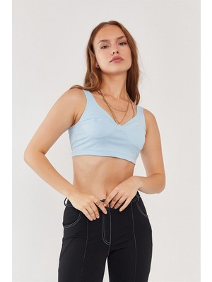 Nalu Açık Mavi %100 Pamuk Basic Crop Top