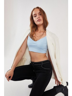 Nalu Açık Mavi %100 Pamuk Basic Crop Top