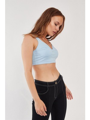 Nalu Açık Mavi %100 Pamuk Basic Crop Top