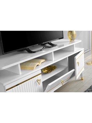 Mapa Home & Living 130 cm Kordon Raflı Mdf Mebran Kapak Tv Sehpası