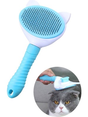 Teknoclass Mavi Otomatik Temizlenen Tuşlu Kedi Köpek Tüy Toplayıcı Tarak 1 Adet Kolay Kullanım
