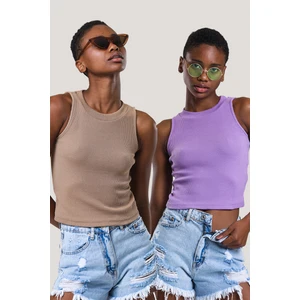 Kadın Halter Yaka Fitilli 2'li Paket Crop Bluz
