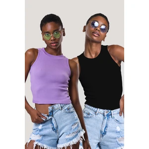 Kadın Halter Yaka Fitilli 2'li Paket Crop Bluz