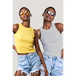 Kadın Halter Yaka Fitilli 2'li Paket Crop Bluz