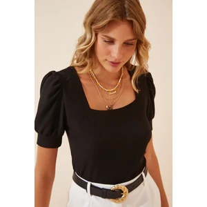 Kadın Siyah Kare Yaka Örme Bluz HZL22W-BD104091
