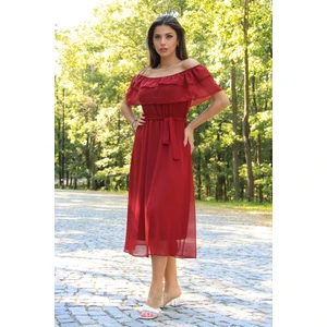 Neşeli Butik Kadın Bağlama Detaylı Madonna Yaka Yeni Sezon Şifon Elbise NB8060