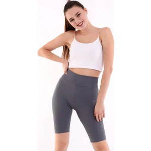Self Clothing Kadın Gri Yüksek Bel Fitilli Dayanıklı Örme Kumaş Toparlayıcı Kısa Spor Tayt SLF1417