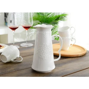 Beyaz Kabartmalı Porselen Vintage Ingiltere Çaydanlık, Cafe Coffee Kafe, Çay Töreni Çiçeklenme Çaydanlık, Sürahi | Çaydanlıklar