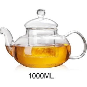 1 Adet 1000 ml Isıya Dayanıklı Cam Çaydanlık Çay Demlik Su Sürahi Şişe Çiçek Cam Çaydanlık Demlik Çay Yaprak ile Bitkisel Kahve Limonata 1000ML | Sürahi