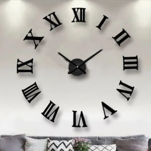 Dekoratif 3D Duvar Saati Ahşap Roma Rakamlı