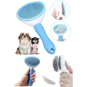 Otomatik Temizlenen Tuşlu Evcil Hayvan Fırçası Kedi Köpek Tüy Toplayıcı Tarak Mavi