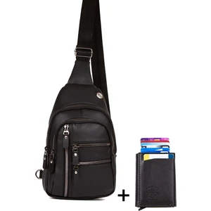 Newish Polo Siyah Göğüs ve Omuz Çantası Body Bag ve Mekanizmalı Kartlık Cüzdan