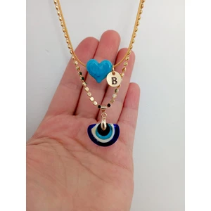 Nergis Collection Murano Nazar-Mavi Kalp Kolye
