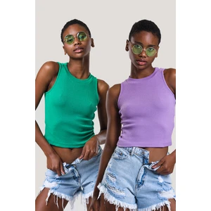 Kadın Halter Yaka Fitilli 2'li Paket Crop Bluz