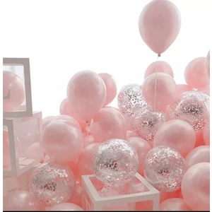 Deniz Party Store Macaron Pembe Gümüş Konfetili Şeffaf BALON12 Inç  20 Adet