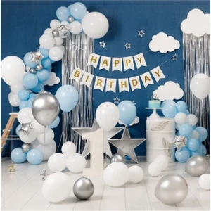 Deniz Party Store Mavi-Gri- Beyaz  Doğum Günü Seti
