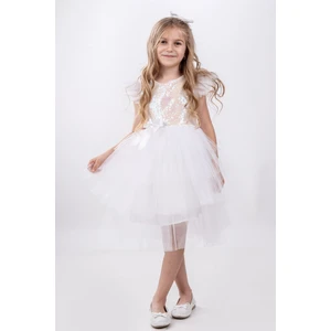 Buse & Eylül Bebe Beyaz Pullu Kız Çocuk Parti Elbisesi