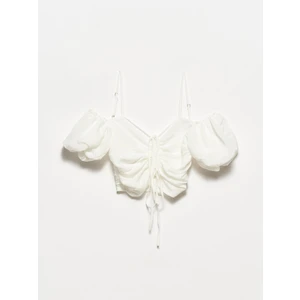 50154 Balon Kollu Crop Top-Ekru