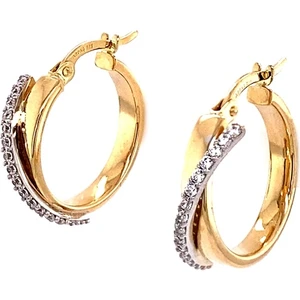 Altın Köşe İç İçe Swarovski Taşlı Halka Altın Küpe 14 Ayar