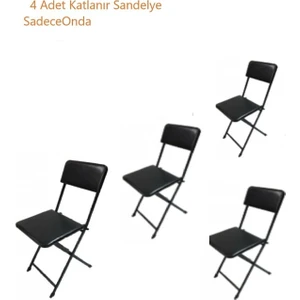Siyah Sandalye Katlanabilir 4'lü Sandalye Seti