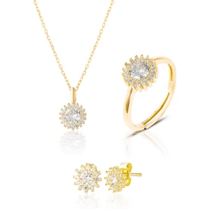 zs zanaat silver 925 Ayar Gümüş 14k Altın Kaplamalı Elmas Montürlü 3'lü Set & Takım
