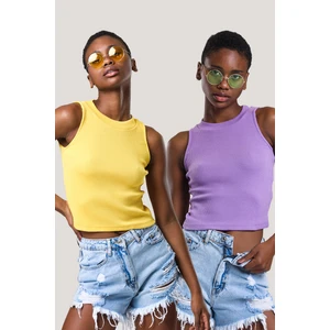 Kadın Halter Yaka Fitilli 2'li Paket Crop Bluz