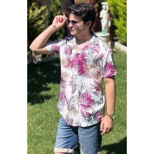 Regular Fit Kısa Kollu Apaj Yaka Tropikal Desenli Gömlek 22707