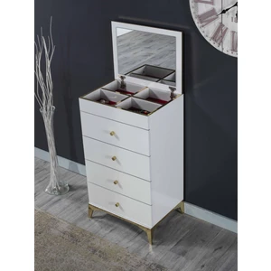 Sare Home Arya Modern Şifonyer 4 Çekmeceli 60x106 cm Beyaz Aksesuar Bölmeli Tasarım