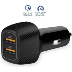 Araç içi Şarj Cihazı 3.0A FAST 15W 2 Usb Çıkışlı Çakmaklık Şarj