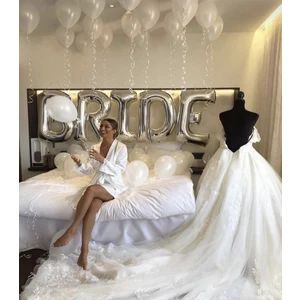 Deniz Party Store Gümüş Bride 40 Inç 100 cm Folyo Balon 20 Adet Metalik Beyaz Balon Set