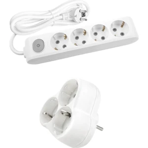 Beyaz Set Multi-Let 4'lü Anahtarlı Topraklı Çocuk Korumalı Grup Priz 4 Metre + 3'lü Yonca Fiş Priz