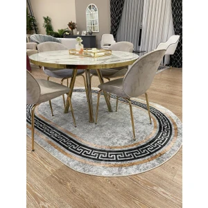 Klasik Desen Oval Clorisa Çizgili Lateks Deri Taban Saçaksız Salon Halısı