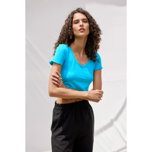 V Yaka Crop Top Mavi