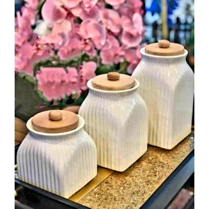 Kitchen Pembelia 3'lü Lüx Çay Şeker Tuz Saklama Kavanoz Seti