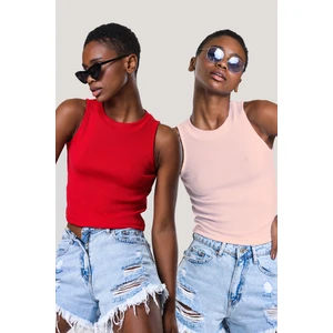 Kadın Halter Yaka Fitilli 2'li Paket Crop Bluz