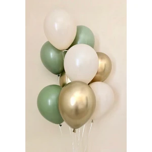 Deniz Party Store Krom Gold Küf Yeşili ve Pastel Beyaz Renk Balon ( 3 Er Adet )