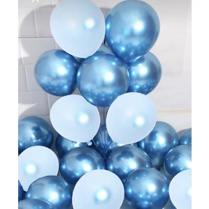 Deniz Party Store Krom Mavi ve Makaron (Pastel) Mavi Renk 15 Li Balon