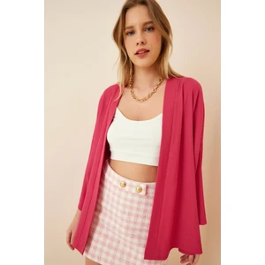 Kadın Pembe Önü Açık Katlı Yaka Dokulu Mevsimlik Ceket HZL22S-BD158621