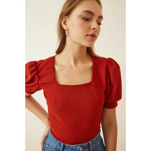 Kadın Kiremit Kare Yaka Örme Bluz HZL22W-BD104091