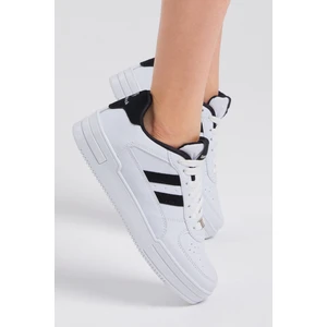 Tonny Black Unisex Beyaz Siyah Yanı Çizgili Bağcıklı Rahat Kalıp Sneaker