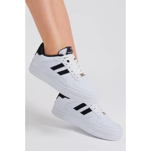 Tonny Black Unisex Beyaz Siyah Yanı Çizgili Bağcıklı Rahat Kalıp Sneaker