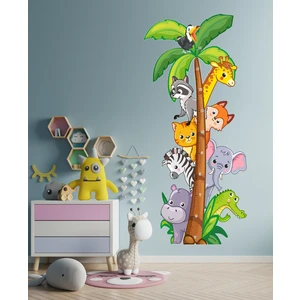 Sticker Sepetim Sevimli Safari Hayvanlar Temalı Boy Ölçer Çocuk Odası Çok Amaçlı Dolap , Duvar Sticker Seti