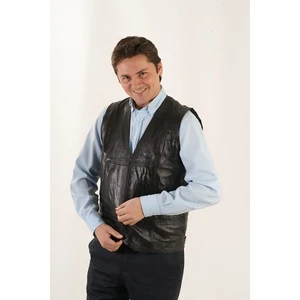 Derimonts Deri Siyah Paname Fermuarlı Erkek Deri Yelek